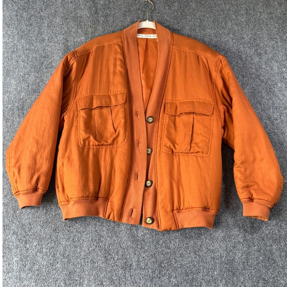 Paul Alexander Orange Cotton Silk Button Front Bomber Jacket Women's Size 8‎